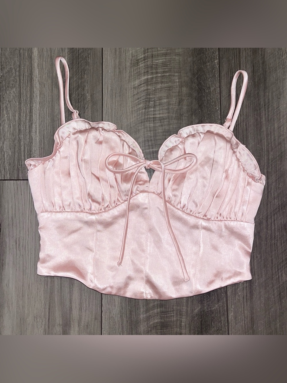 Altar'd State Pale Pink Satin Ruffle-Trim Bandeau Cami